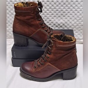 Fly London Leal Leather Brick Lace Up & Zip Combat Boots EU 39 (US 8/8.5) GUC